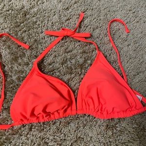Bright D/DD string bikini orange tie swim top